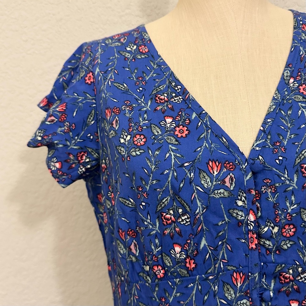 LOFT Blue Floral Pattern Dress - Picture 2 of 9